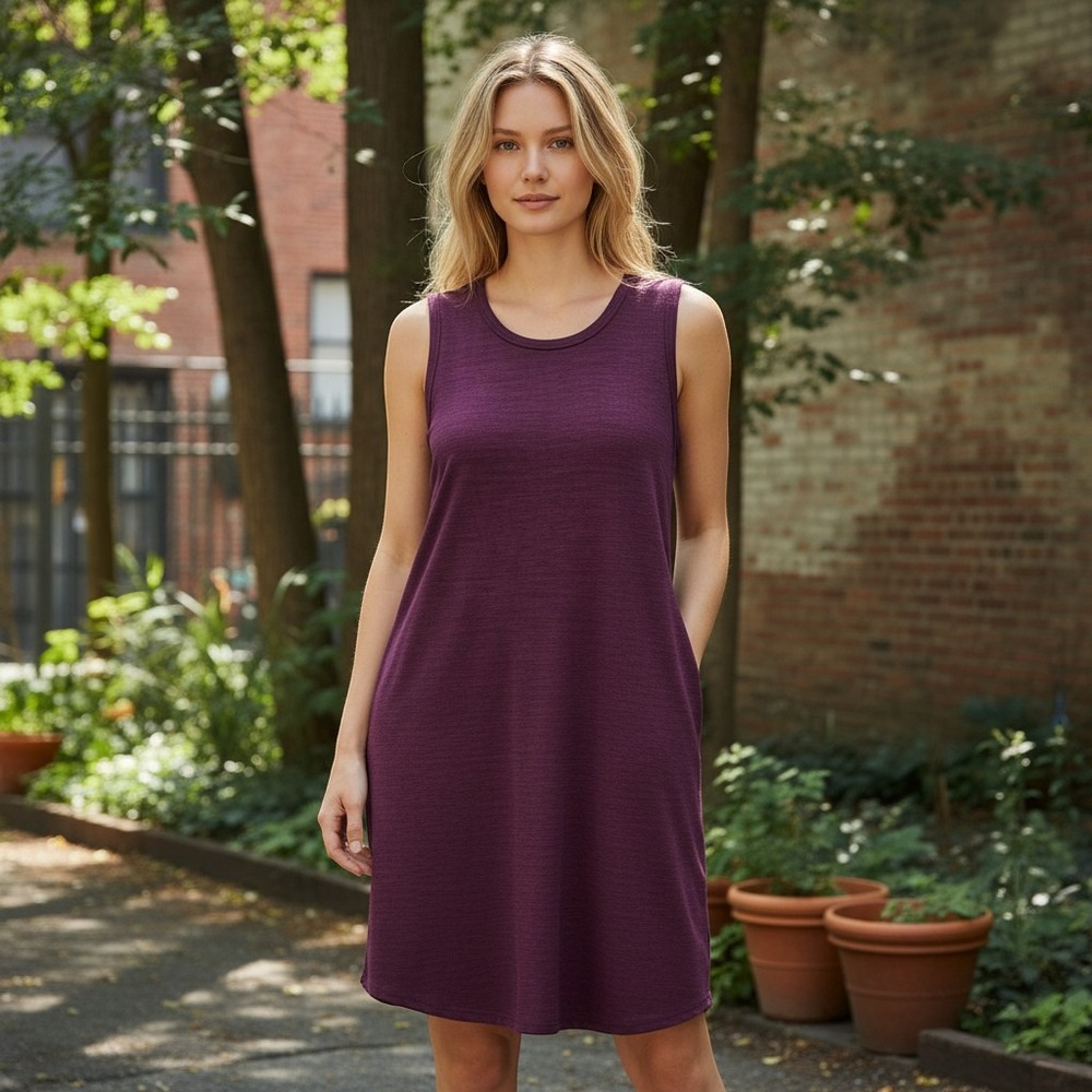32 Degrees Cool Womens Plum Heather Sleeveless Shift Dress with Pockets XL